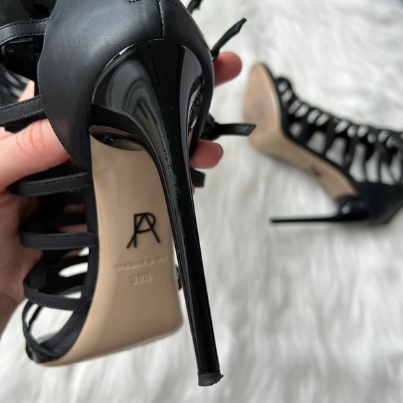 Paul Andrew Women’s Black Leather High Heel Gladiator Sandals -Size 38.5 - Picture 7 of 11